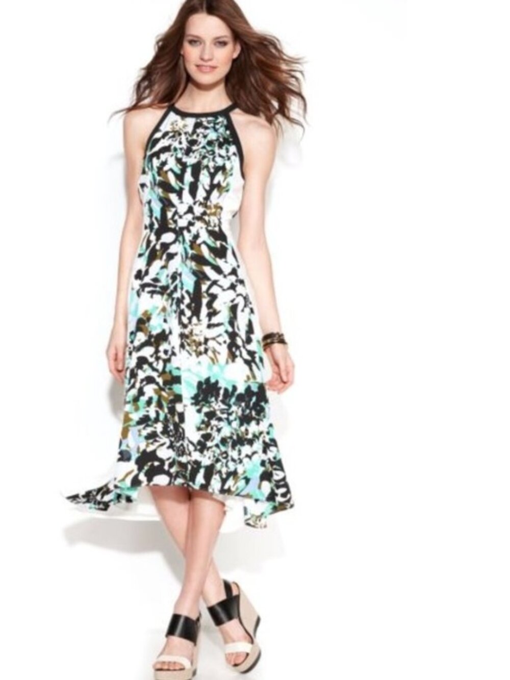 DKNYC Halter Neck High Low Colorblock Maxi Dress Size XS